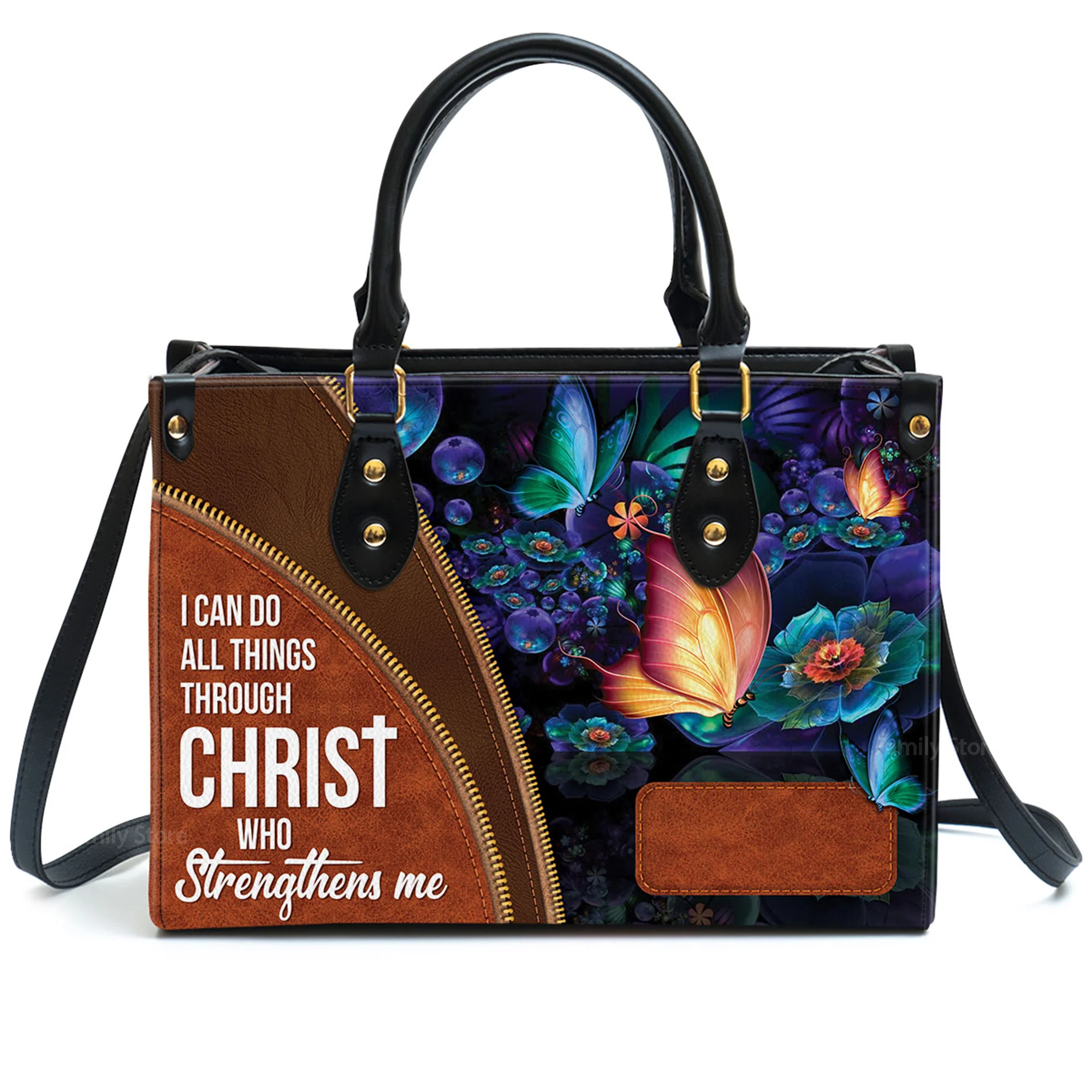 Special Butterfly I Can Do All Things Through Christ - Beautiful Personalized Leather Handbag - AT4081418 - Image 2