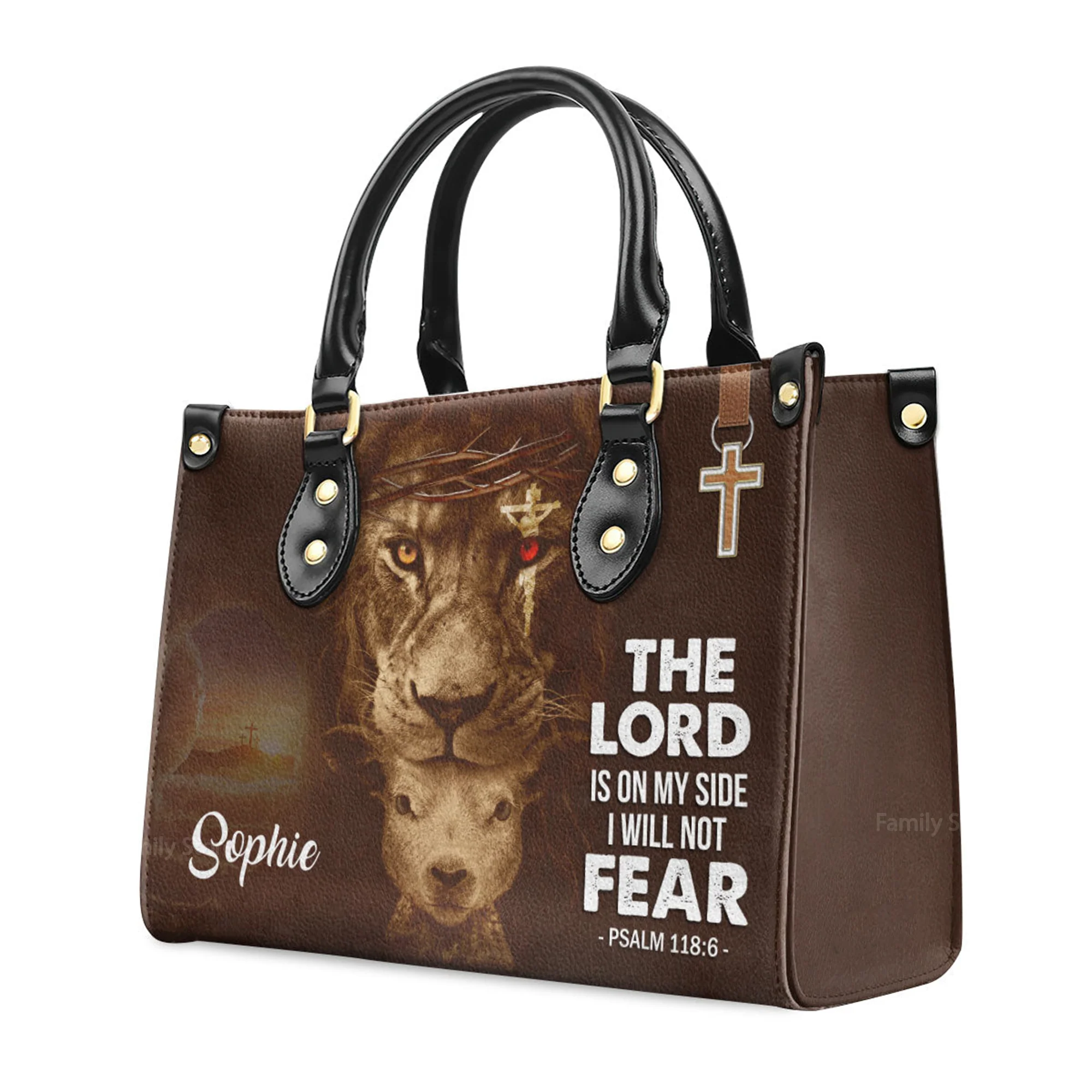 Special Lion The Lord Is On My Side - Thoughtful Gift For Christians - Personalized Leather Handbag With Handle - AT4081429 - Image 3