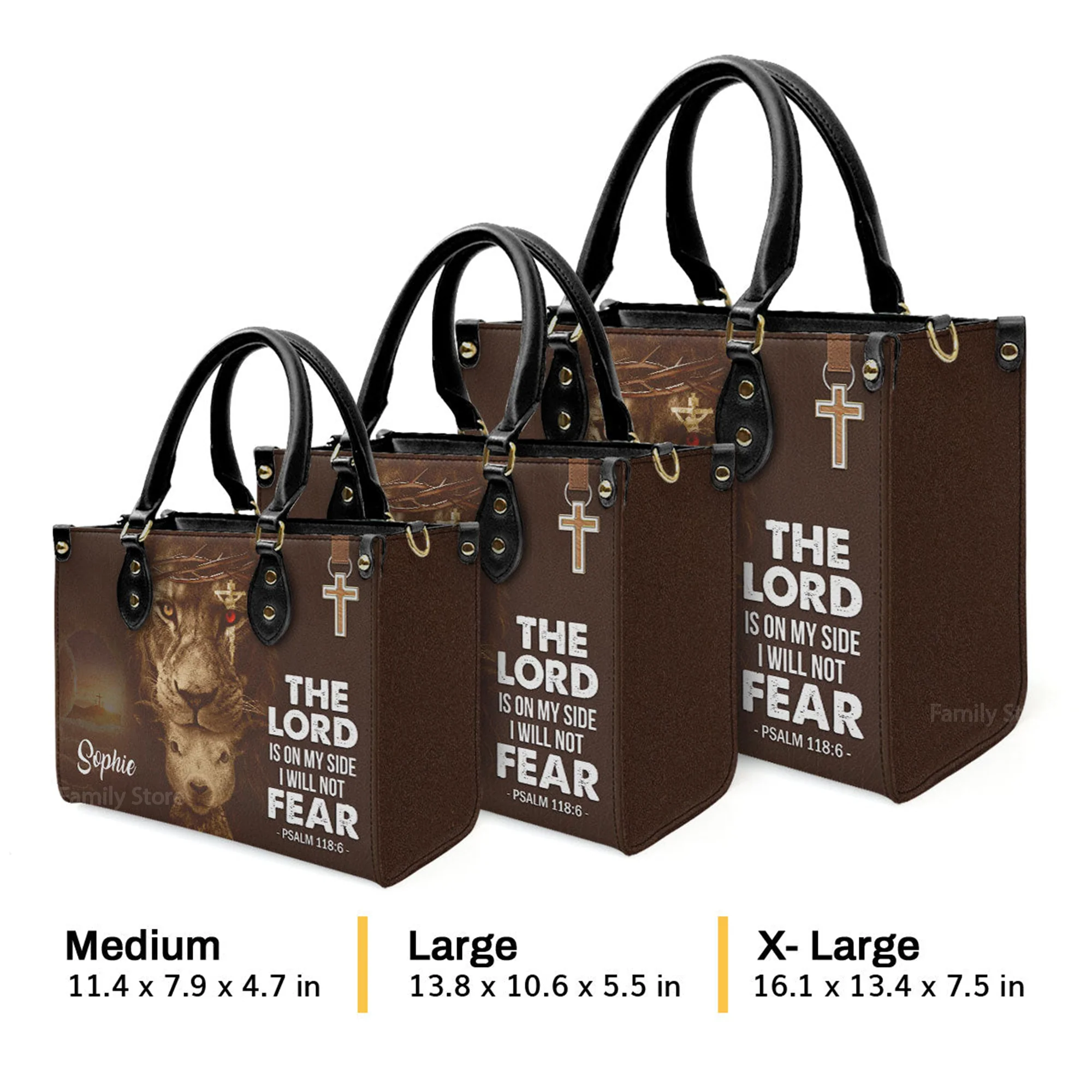 Special Lion The Lord Is On My Side - Thoughtful Gift For Christians - Personalized Leather Handbag With Handle - AT4081429 - Image 4