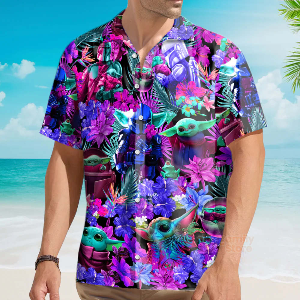 Special Starwars Baby Yoda Synthwave - Hawaiian Shirt - Image 4
