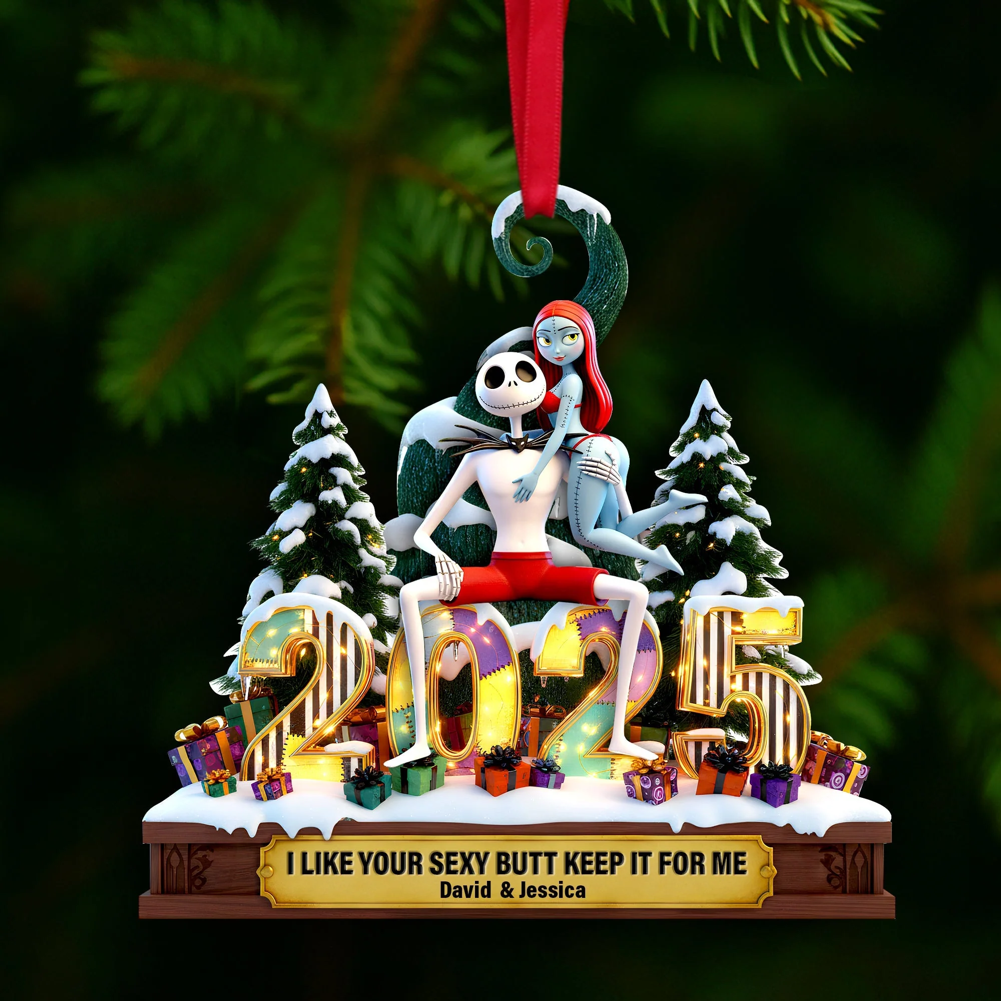 Spooky Cheeky Touch Nightmare Couple - Personalized Acrylic Ornament - Christmas Gift For Couples NA94 - Image 2