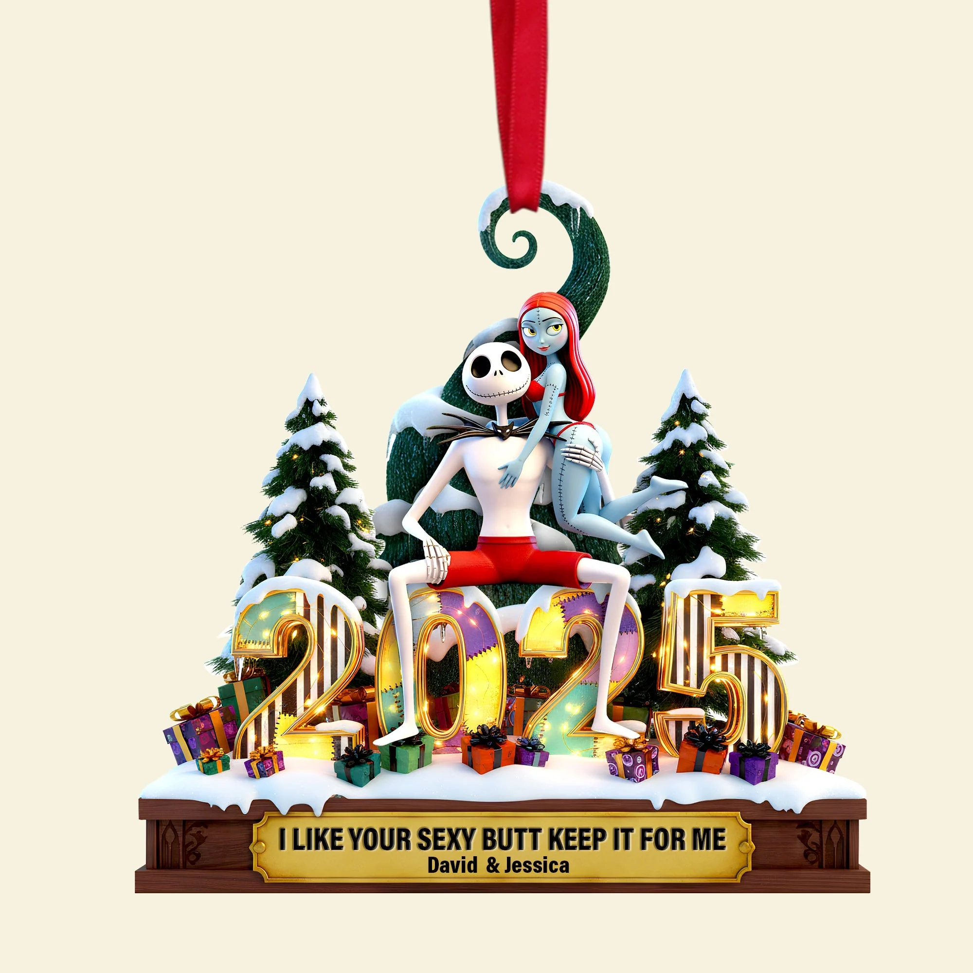 Spooky Cheeky Touch Nightmare Couple - Personalized Acrylic Ornament - Christmas Gift For Couples NA94 - Image 4