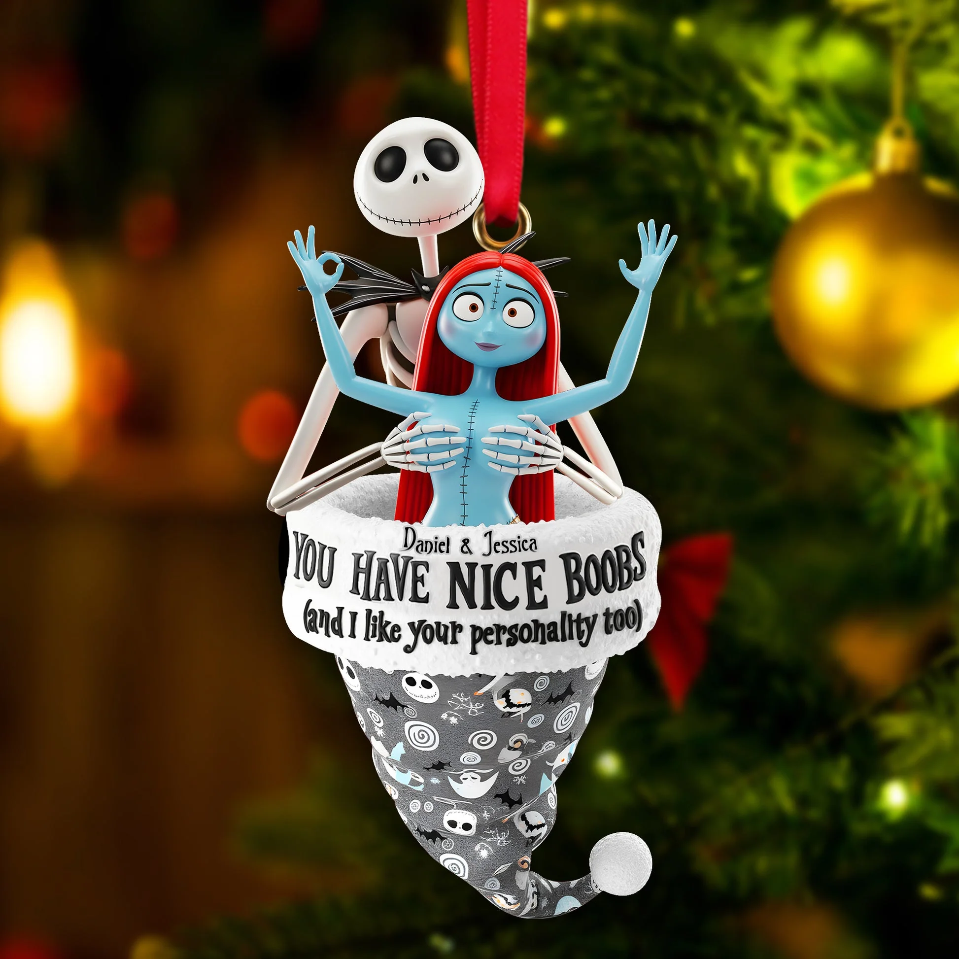 Spooky Cheeky Touch You Have A Nice Boobs - Personalized Acrylic Ornament - Gift For Couples NL122