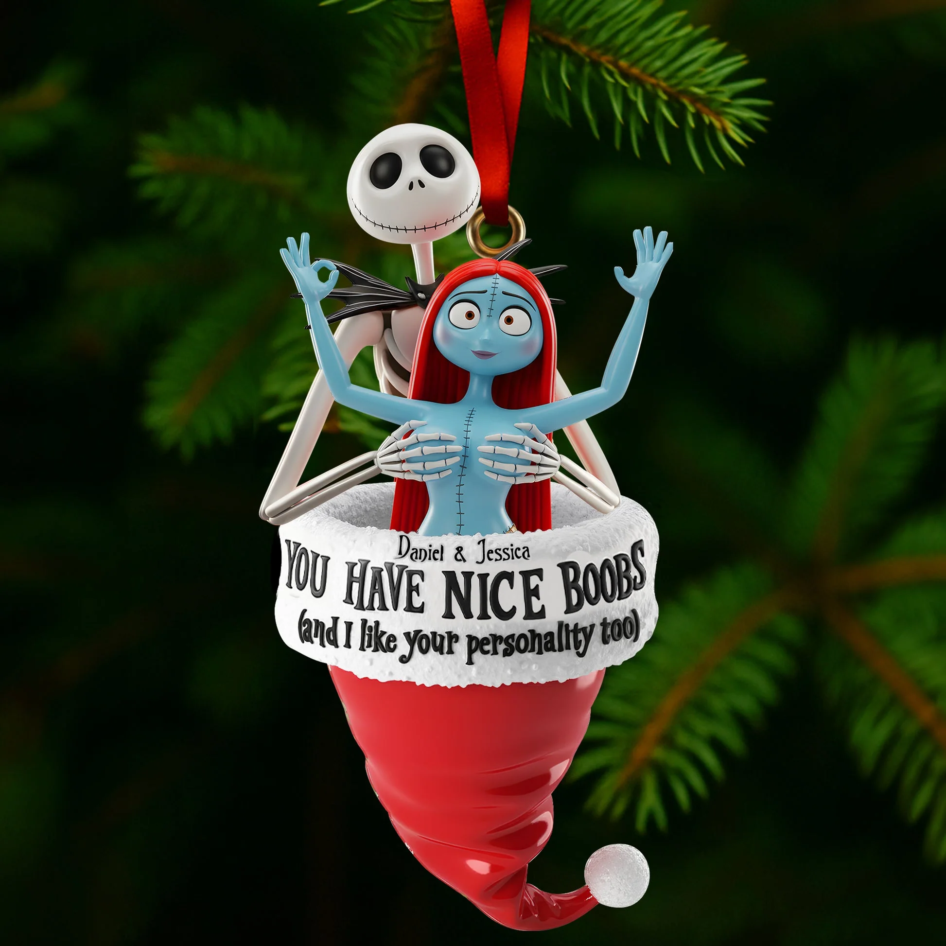 Spooky Cheeky Touch You Have A Nice Boobs - Personalized Acrylic Ornament - Gift For Couples NL122 - Image 2