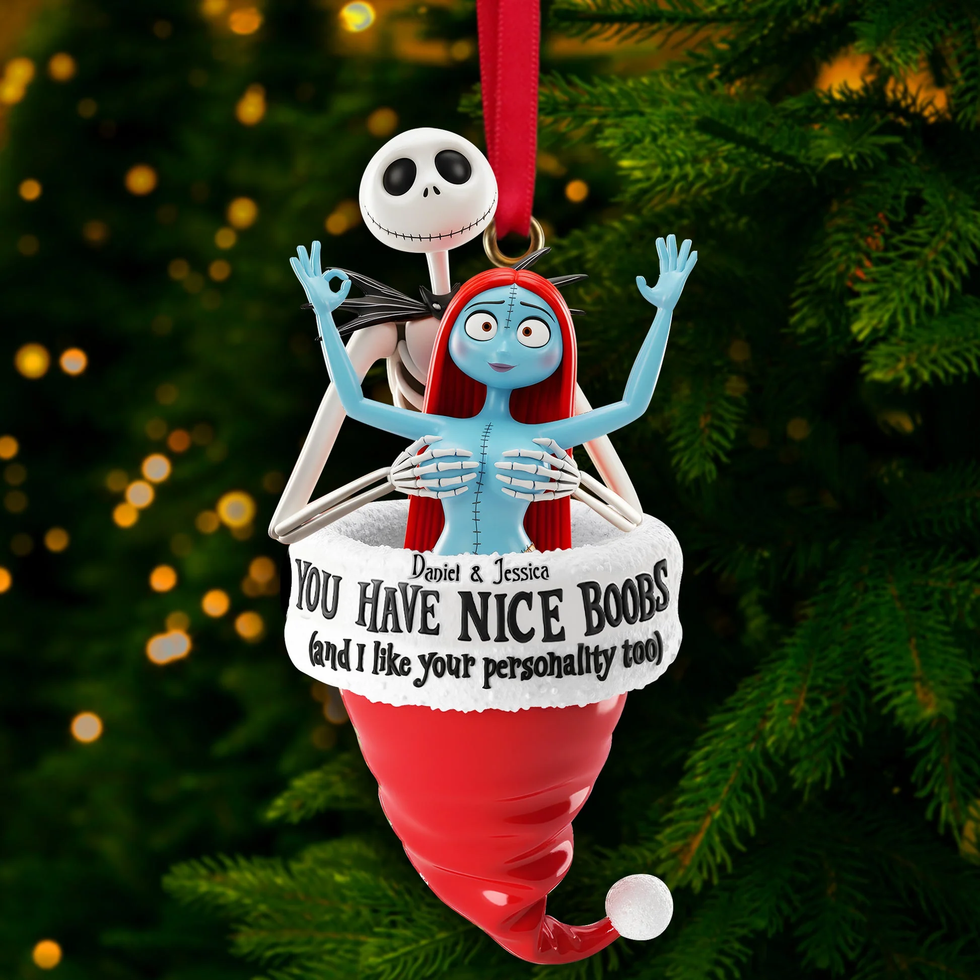 Spooky Cheeky Touch You Have A Nice Boobs - Personalized Acrylic Ornament - Gift For Couples NL122 - Image 3