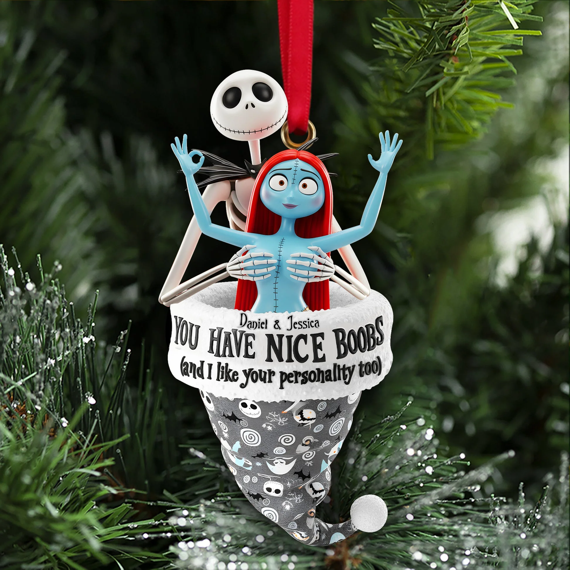 Spooky Cheeky Touch You Have A Nice Boobs - Personalized Acrylic Ornament - Gift For Couples NL122 - Image 4