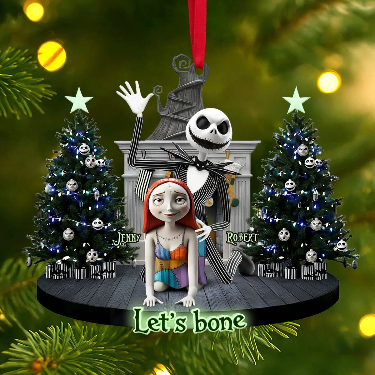 Spooky Couple Let's Bone - Personalized Acrylic Ornament - Gift For Couples NL122