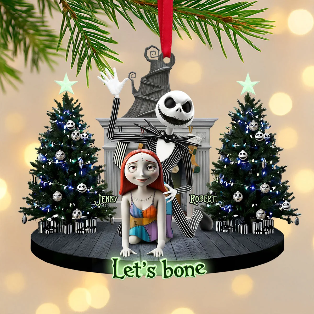 Spooky Couple Let's Bone - Personalized Acrylic Ornament - Gift For Couples NL122 - Image 2
