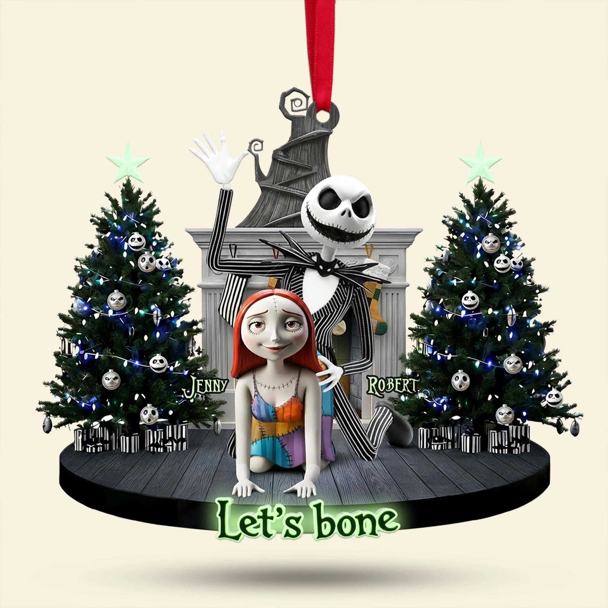 Spooky Couple Let's Bone - Personalized Acrylic Ornament - Gift For Couples NL122 - Image 3
