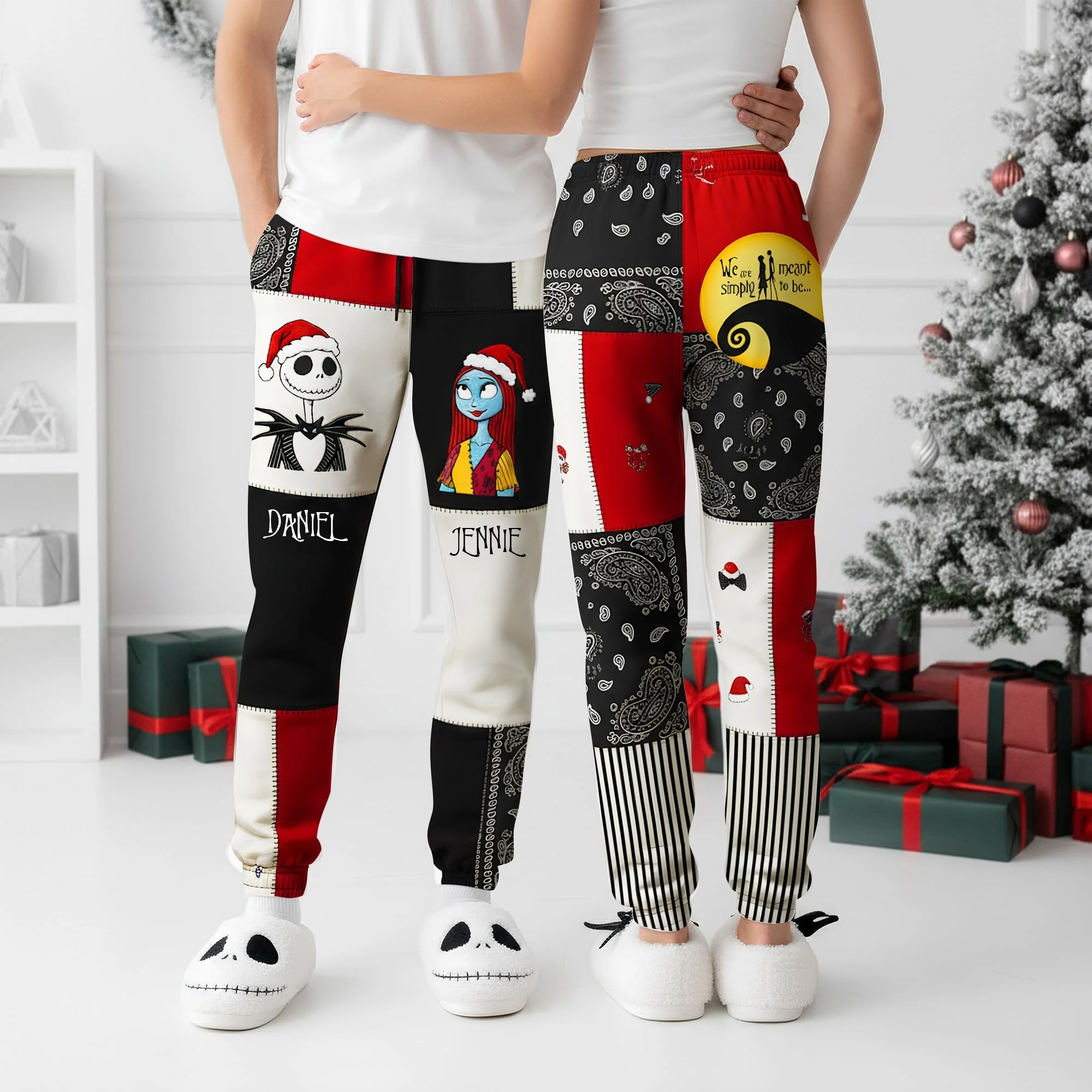 Spooky Couple We're Meant Simply To Be - Personalized Christmas Sweatpants - Gift For Horror Couples NL122