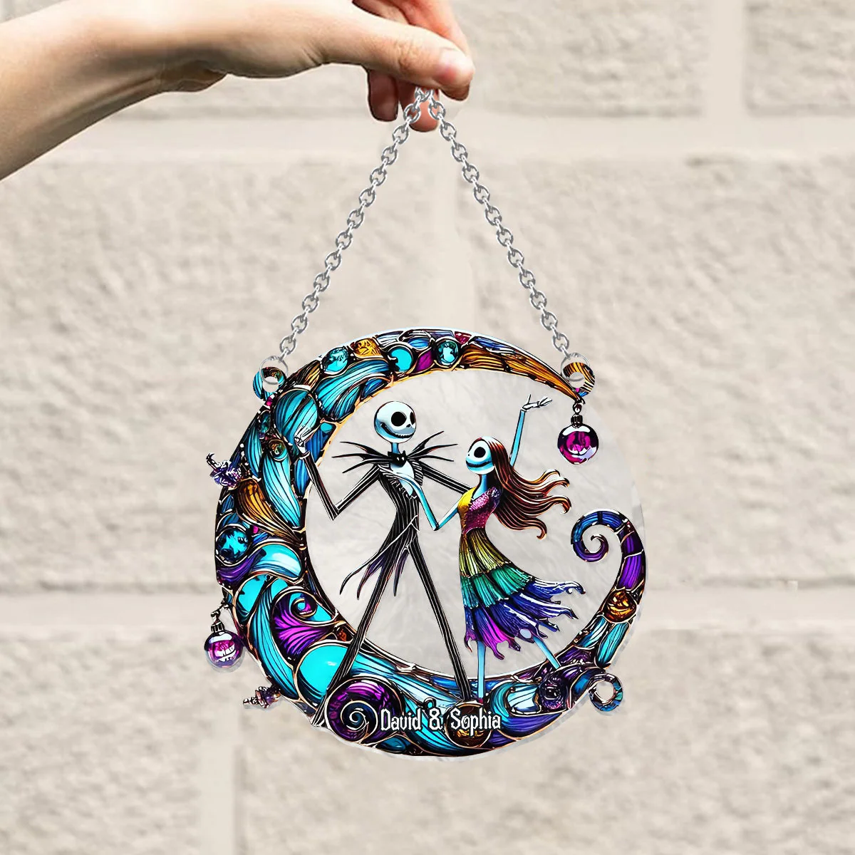 Spooky Dancing With You Nightmare Couple - Personalized Window Hanging Suncatcher Ornament - Gifts For Couples NA94 - Image 3