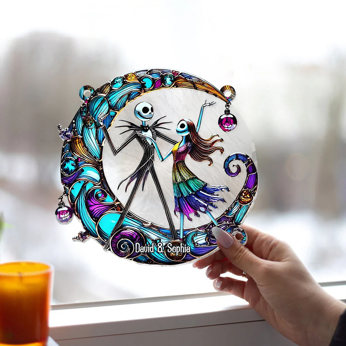 Spooky Dancing With You Nightmare Couple - Personalized Window Hanging Suncatcher Ornament - Gifts For Couples NA94 - Image 4