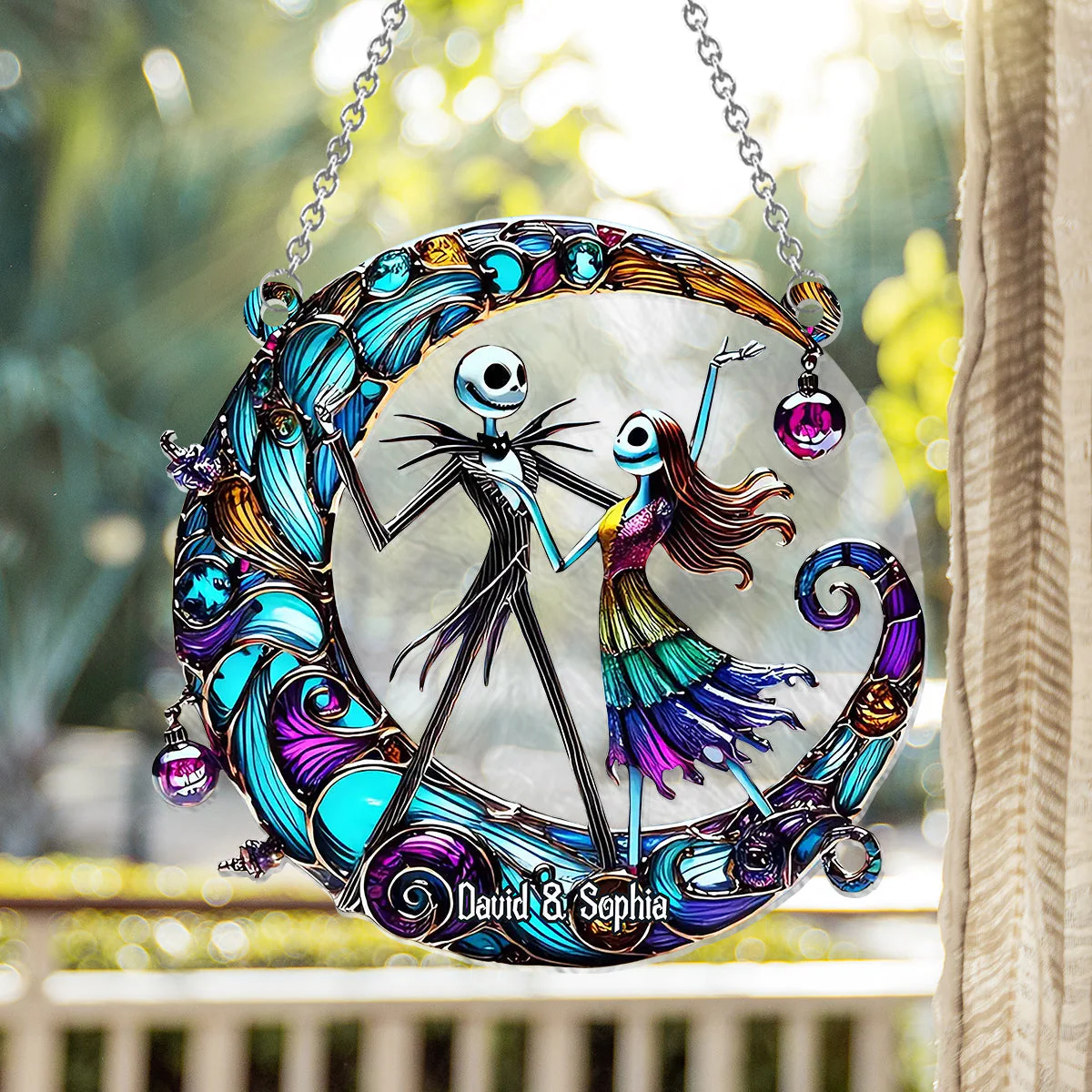 Spooky Dancing With You Nightmare Couple - Personalized Window Hanging Suncatcher Ornament - Gifts For Couples NA94 - Image 5
