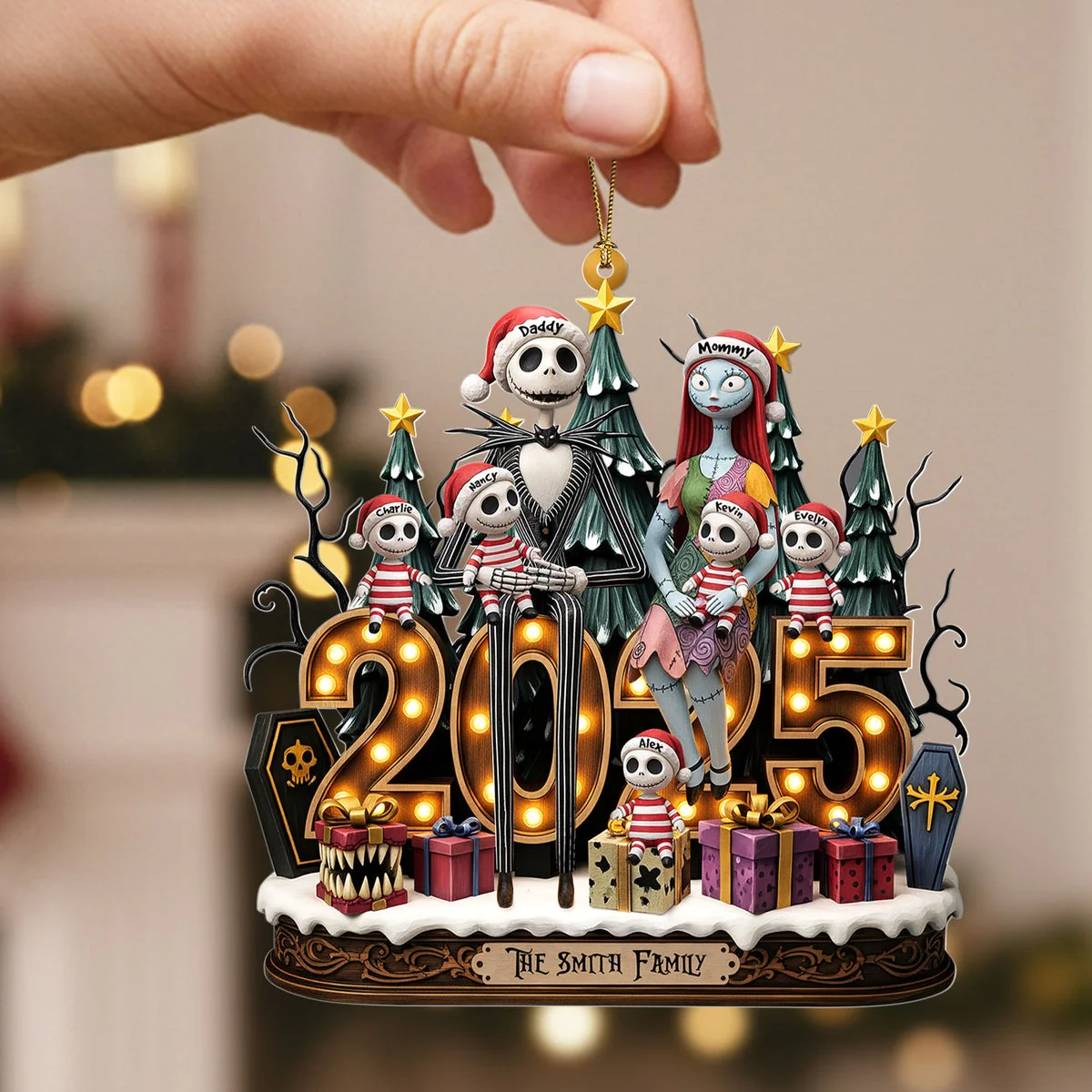 Spooky Family Merry Christmas - Personalized Acrylic Ornament NL122 - Image 2