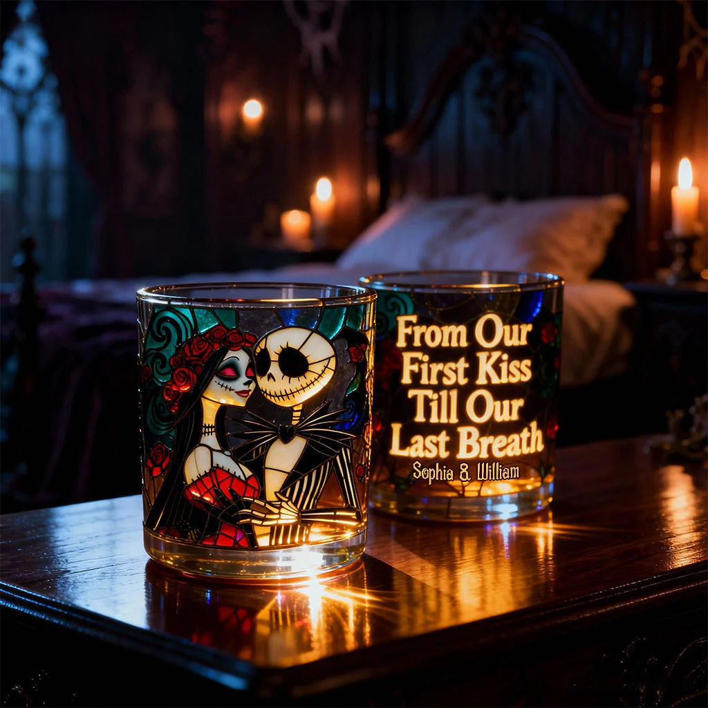 Spooky From Our First Kiss Till Our Last Breath - Personalized Whiskey Glass - Gift For Horror Lovers, Couples NL122 - Image 4