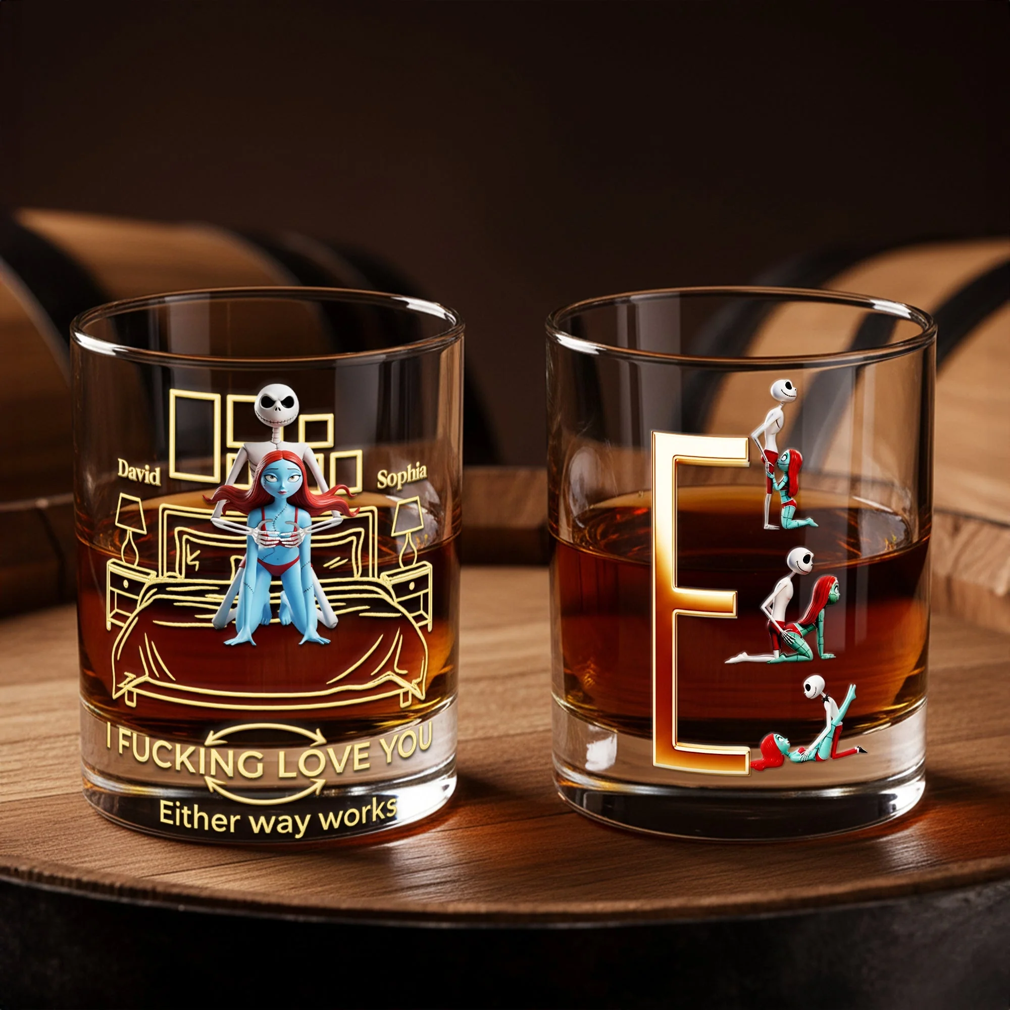 Spooky I F*cking Love You - Personalized Whiskey Glass - Christmas Gift For Couple, Drinkers HH01 - Image 2