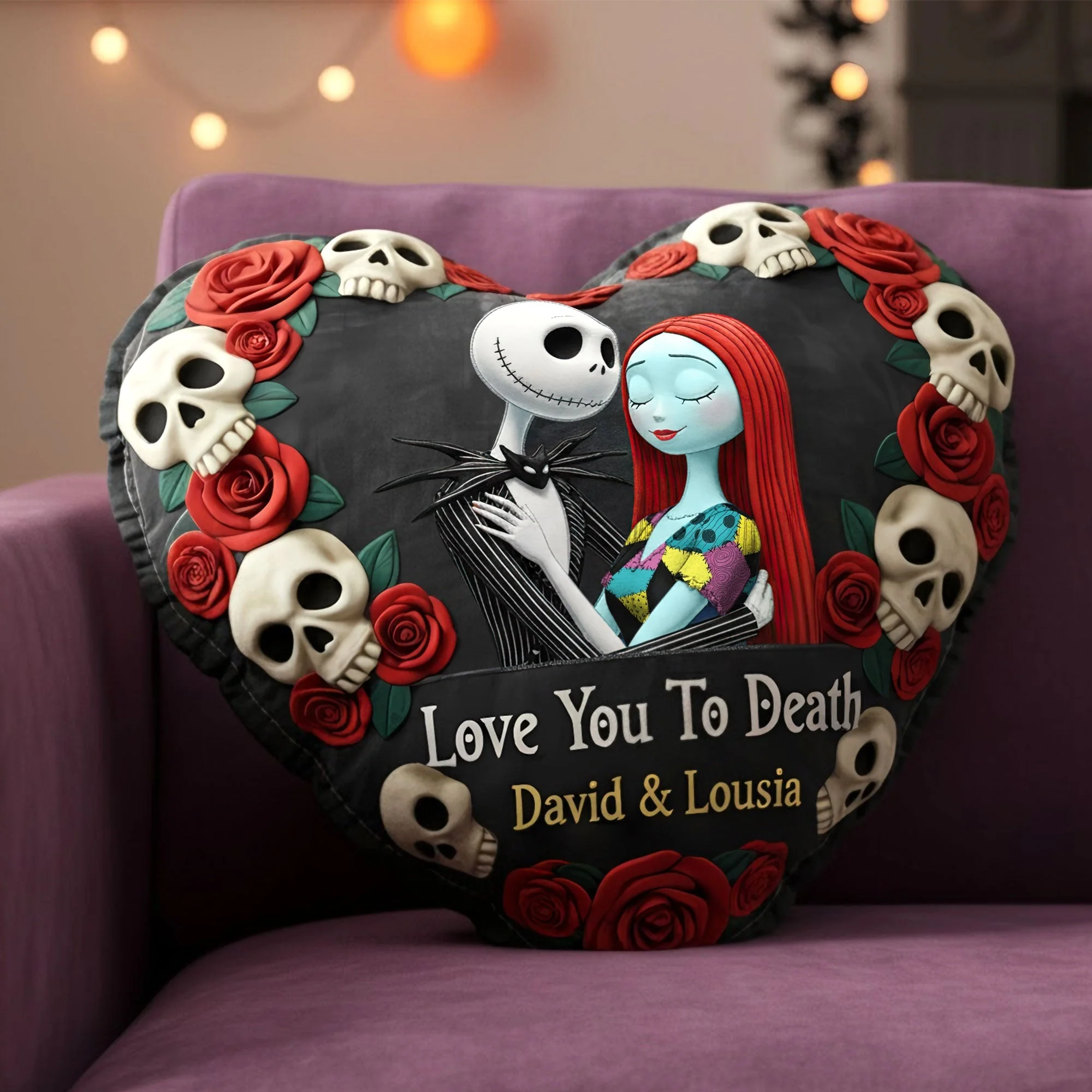 Spooky Love You To Death Nightmare Couple - Personalized Custom Shape Pillow - Christmas Gift For Couples NA94