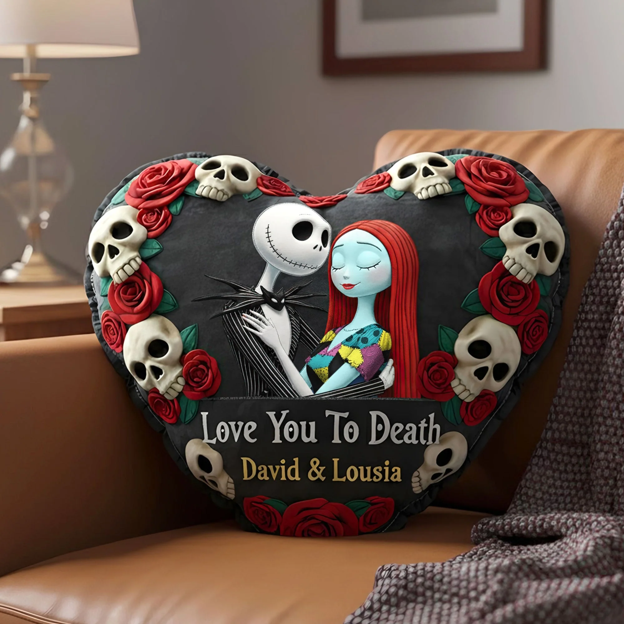 Spooky Love You To Death Nightmare Couple - Personalized Custom Shape Pillow - Christmas Gift For Couples NA94 - Image 2