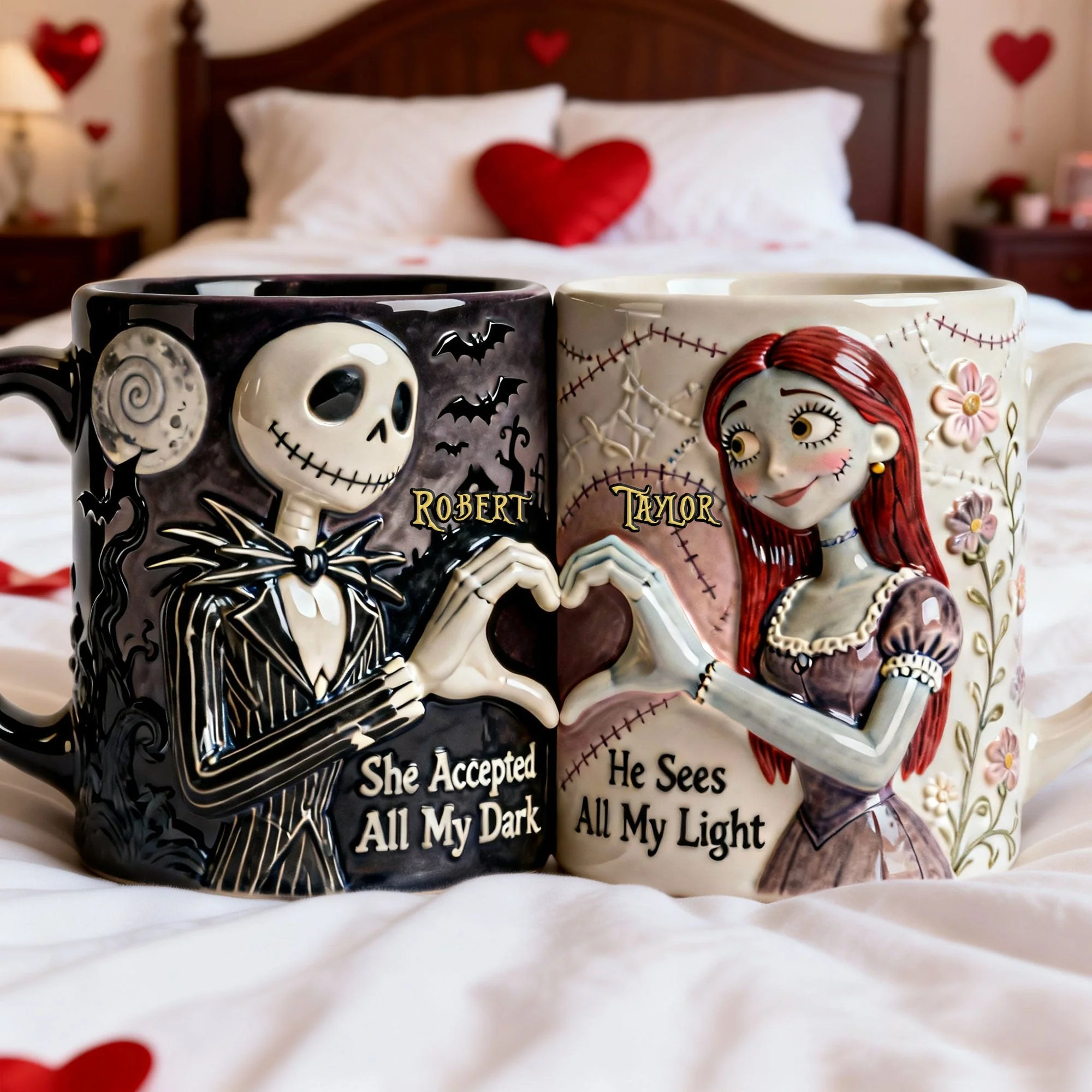 Spooky She Accepted All My Dark - Personalized White Edge-To-Edge Mug - Gift For Couples, Movie Fans NL122 - Image 2