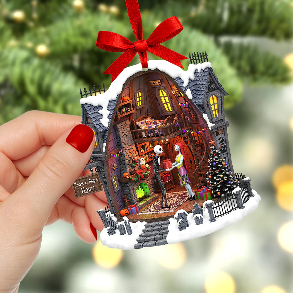 Spooky Snowy House Keepsake - Personalized Acrylic Ornament - Gift For Couples NL122 - Image 3