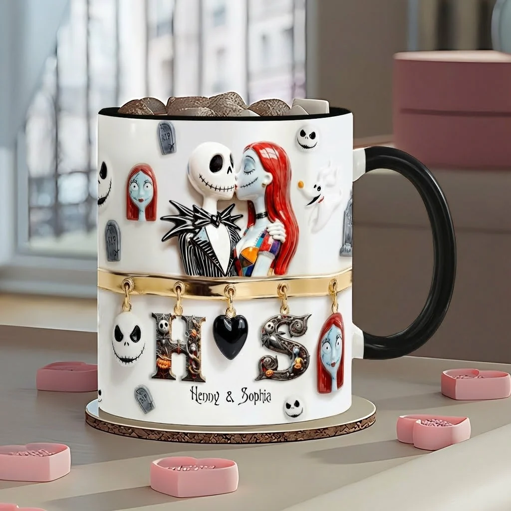 Spooky Till Death Do Us Part - Personalized Accent Mug - Gift For Couple, Christmas, Valentine HH01 - Image 2