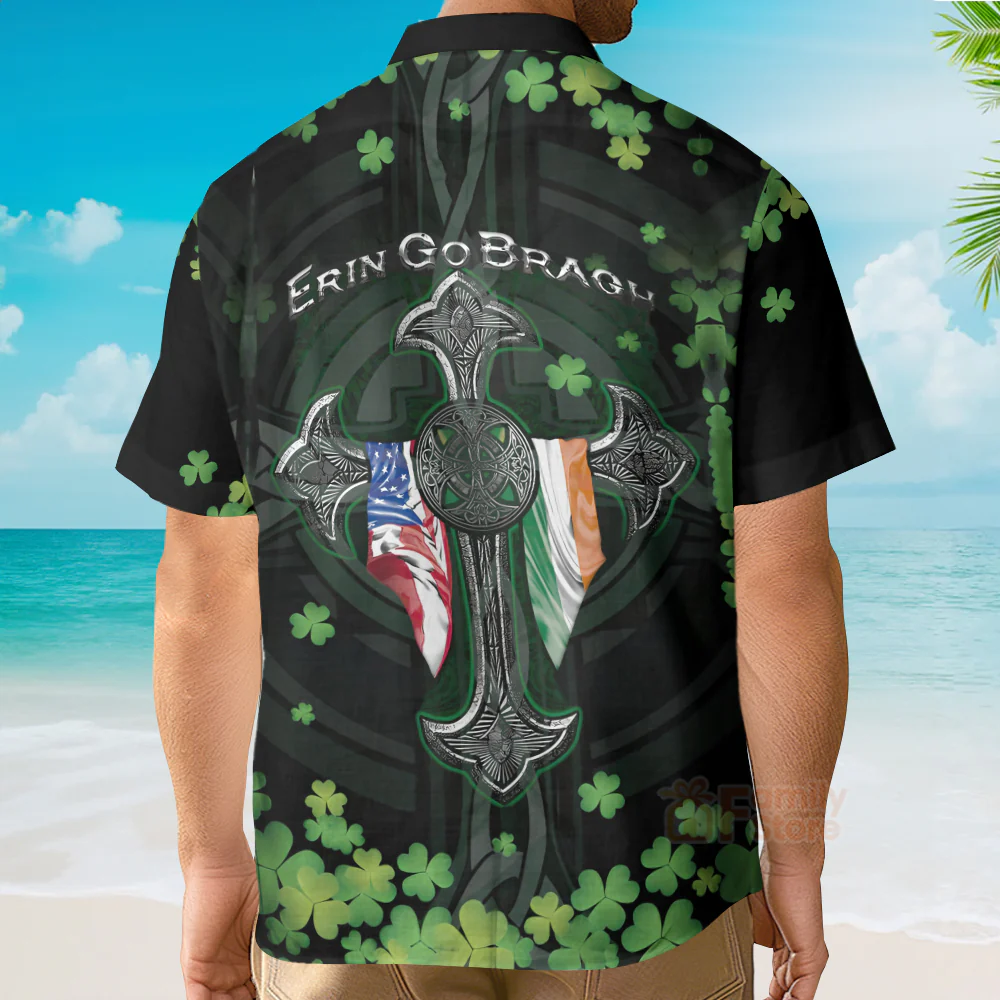 St Patricks Day Irish Erin Go Bragh American Flag Clover Hawaiian Shirt - Image 4