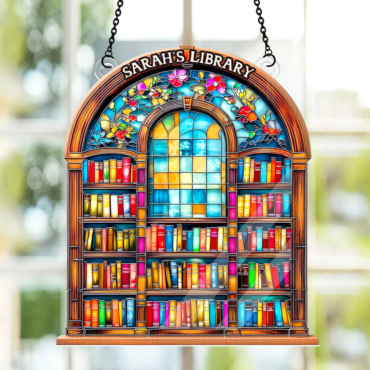 Stained Glass Effect Old Library - Personalized Window Hanging Suncatcher - Image 2