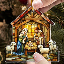 Stained Glass Nativity Scene - Personalized Acrylic Ornament - Gift For Christians NL122 - Image 3