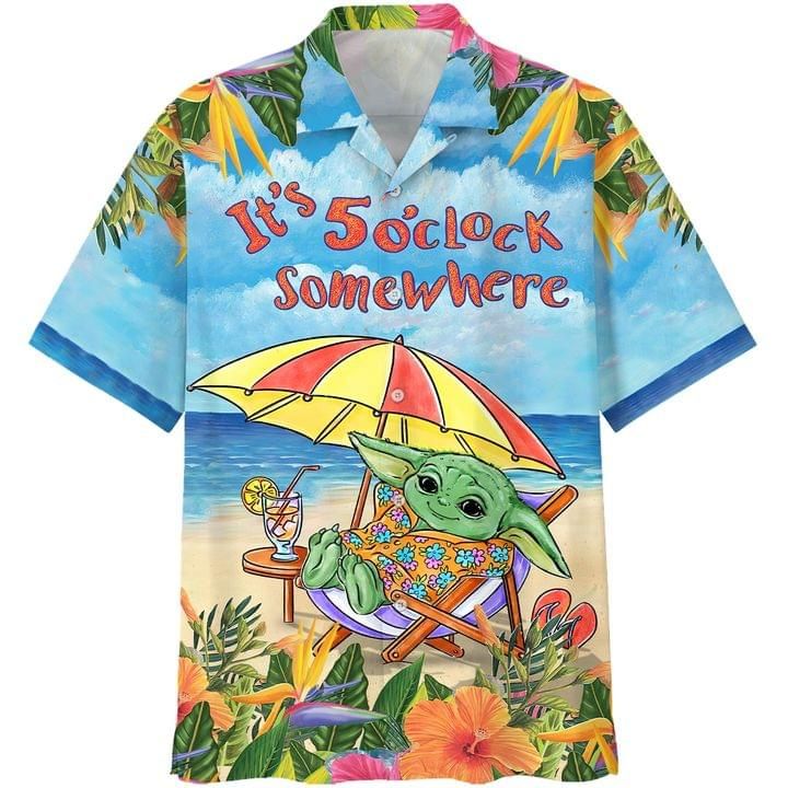 Stwa Baby Yoda In The Beach It’s 5 O’clock Somewhere Print Hawaiian Shirt