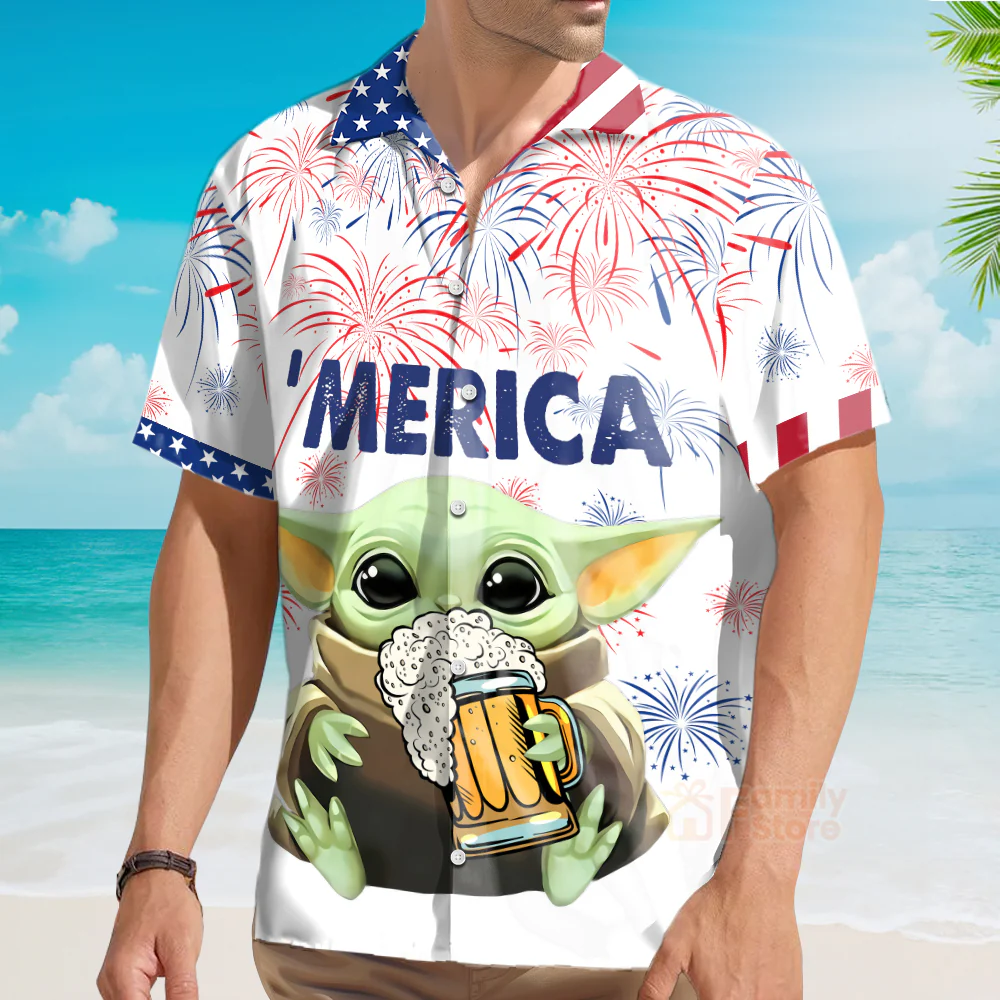 Stwa Baby Yoda With Beer Hawaiian Shirt - Image 3