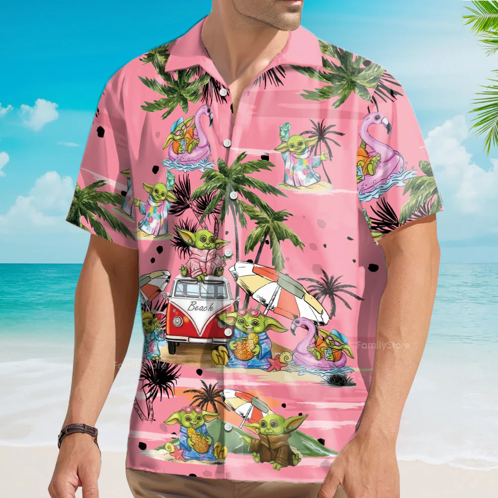 Stwa Disney Baby Yoda Pink Hawaiian Shirt - Image 4
