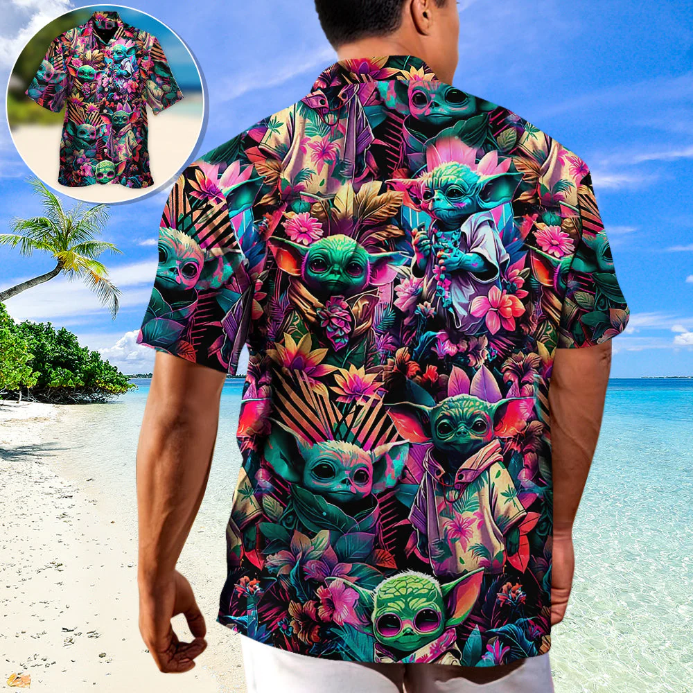 Starwars Baby Yoda Synthwave Cool - Hawaiian Shirt - Image 2