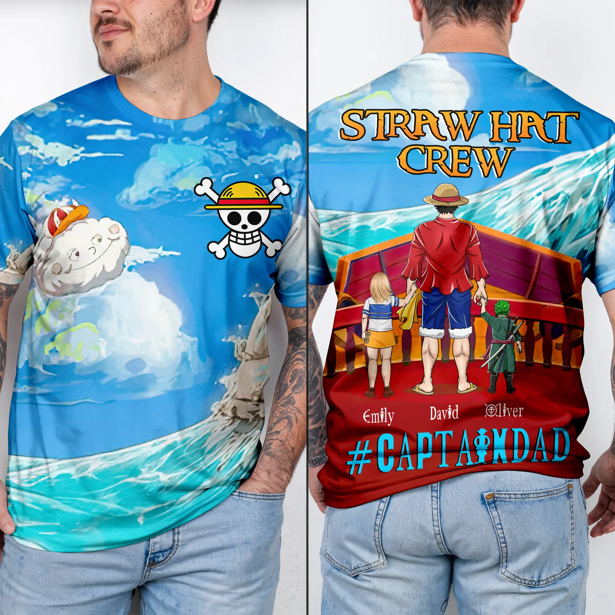 Staw Hat Crew Pirate Captian Dad - Personalized 3D Tshirt - Gift for Dad, Grandpa, Husband | CL11 NH96 - Image 2