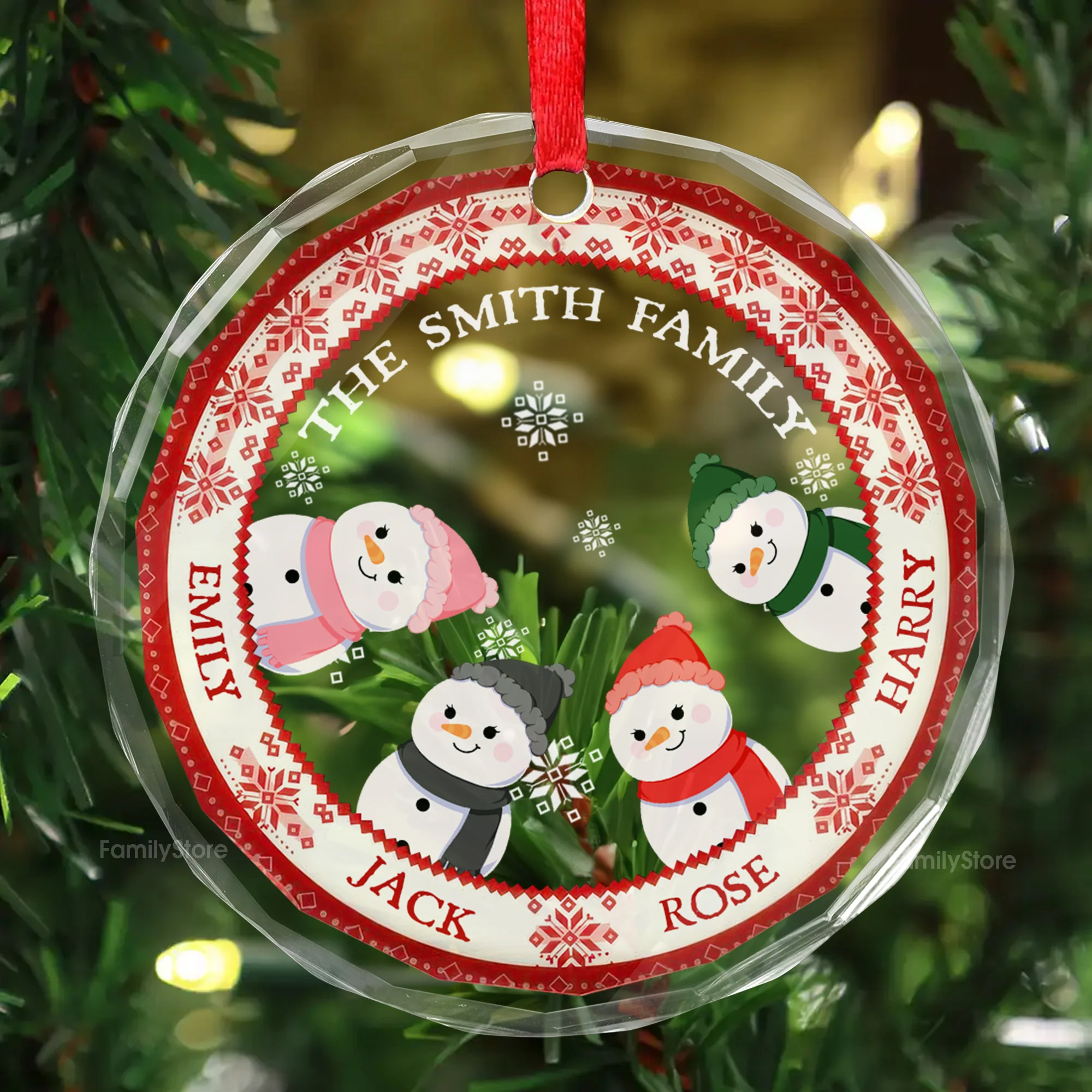 Stay With My Family In Our Cozy Christmas Home - Gift For Family - Personalized Glass Ornament NA94 - Image 2