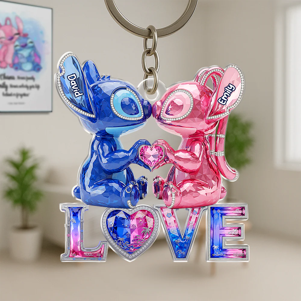 Sti Kissing Alien Monster - Personalized Acrylic Keychain - Gift For Family Couples NA94