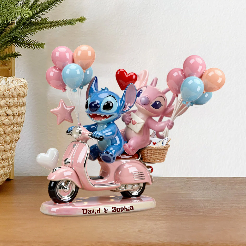 Sti Ohana Means Family Couple On Scooter Figurine - Personalized Custom Shaped Acrylic Plaque - Gift For Couples, Movie Fans NL122 - Image 3