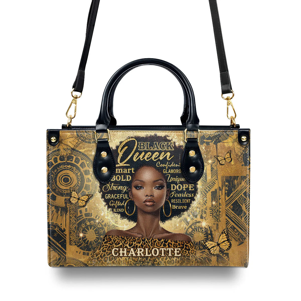 Strong Bold Confident Black Queen - Personalized African Leather Handbag - Inspirational Gift For Her HD95 - Image 3