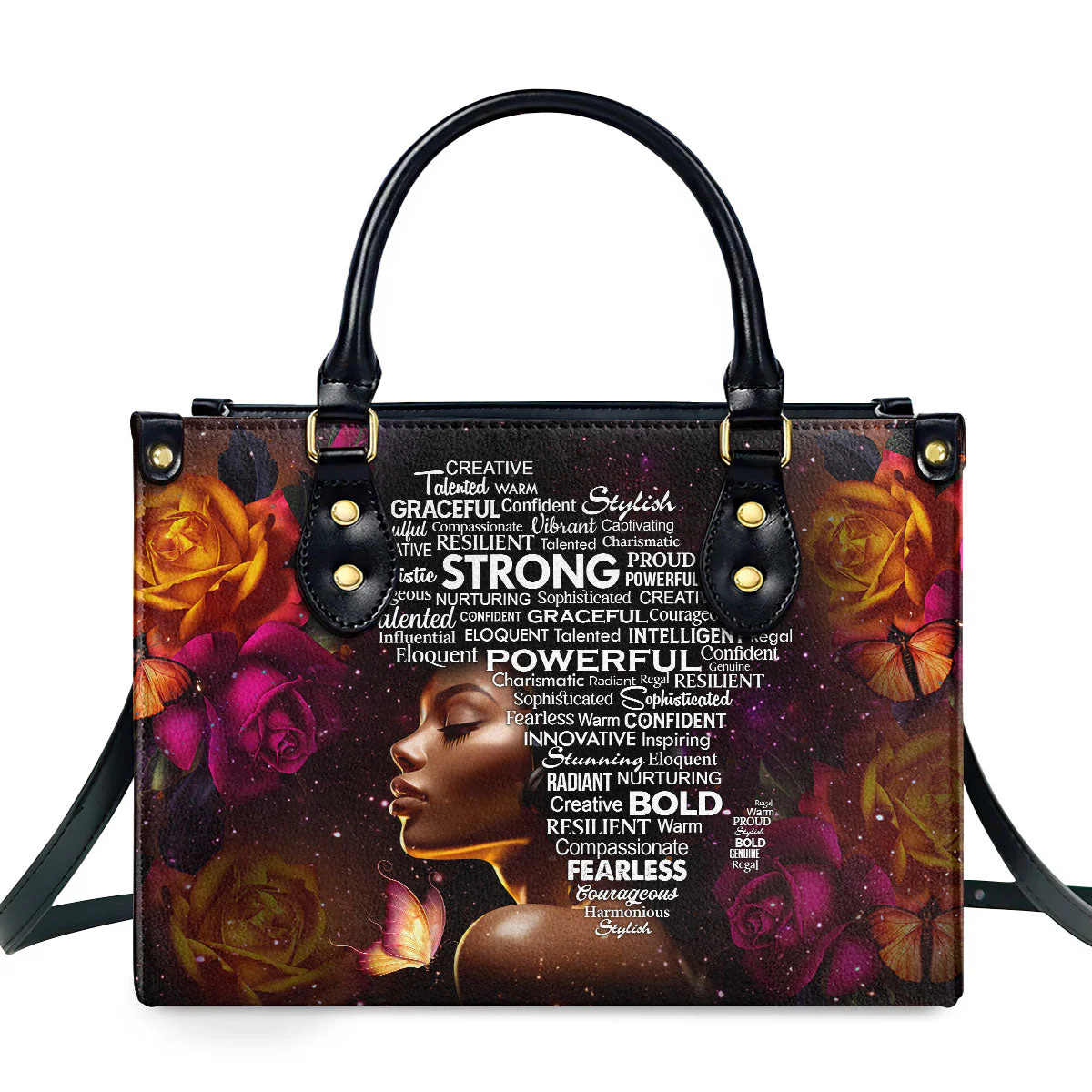 Strong Power Bold Floral Black Girl - Personalized Leather Handbag - Empowerment Gift For Her HD95