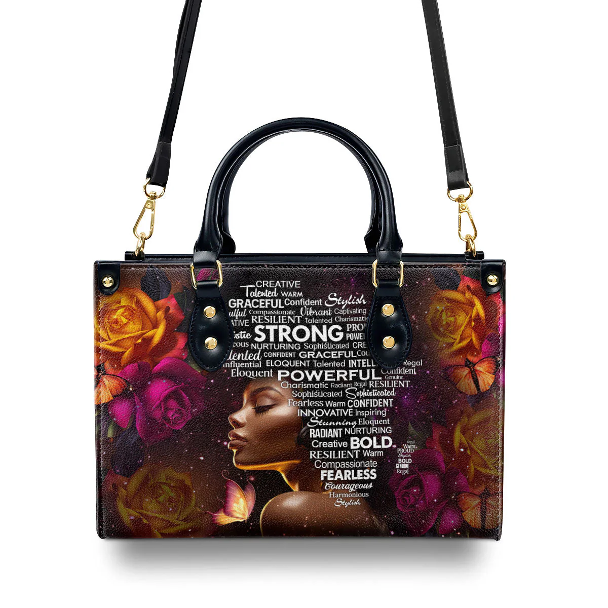 Strong Power Bold Floral Black Girl - Personalized Leather Handbag - Empowerment Gift For Her HD95 - Image 4