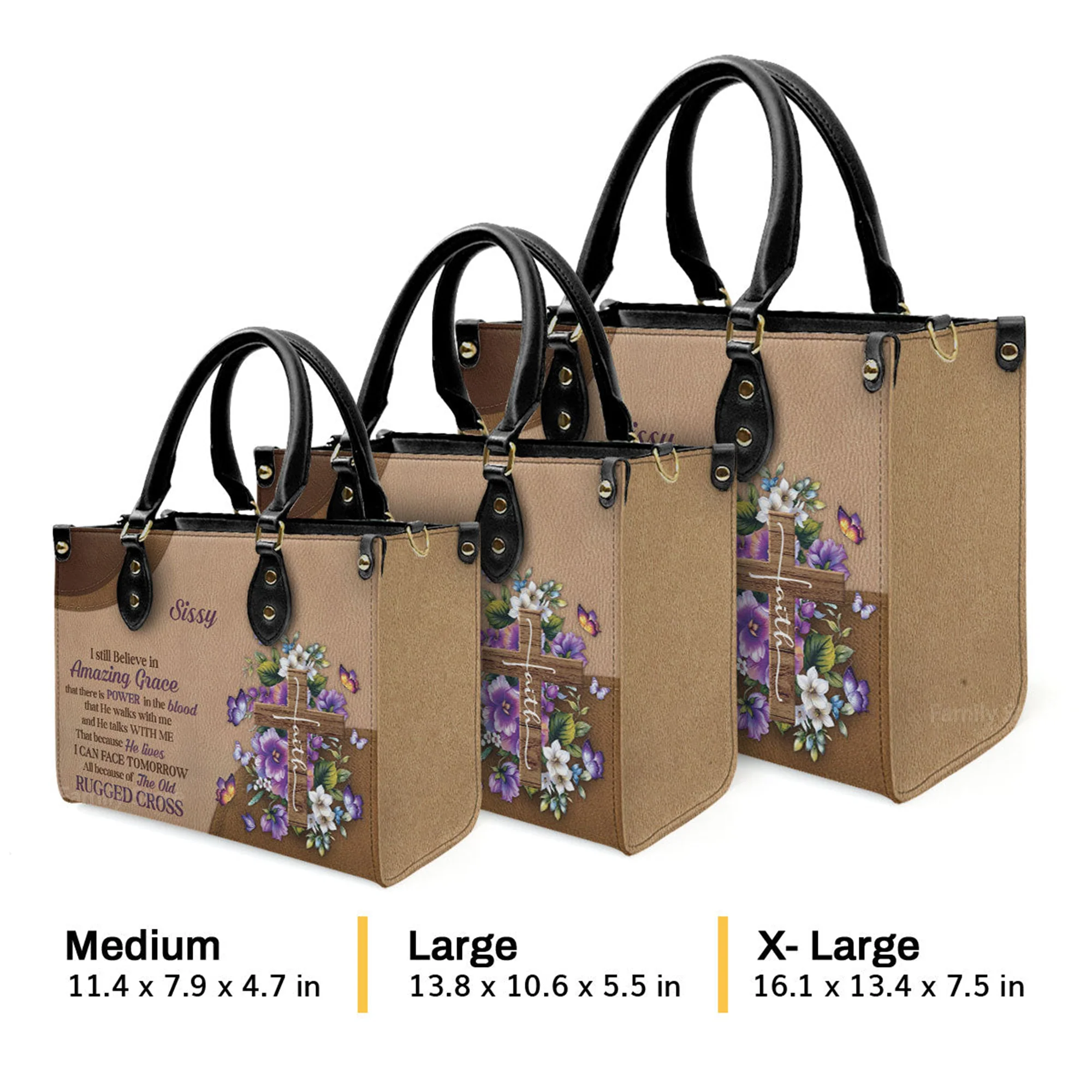 Stunning Floral Cross I Still Believe In Amazing Grace - Awesome Personalized Leather Handbag - AT4081433 - Image 4