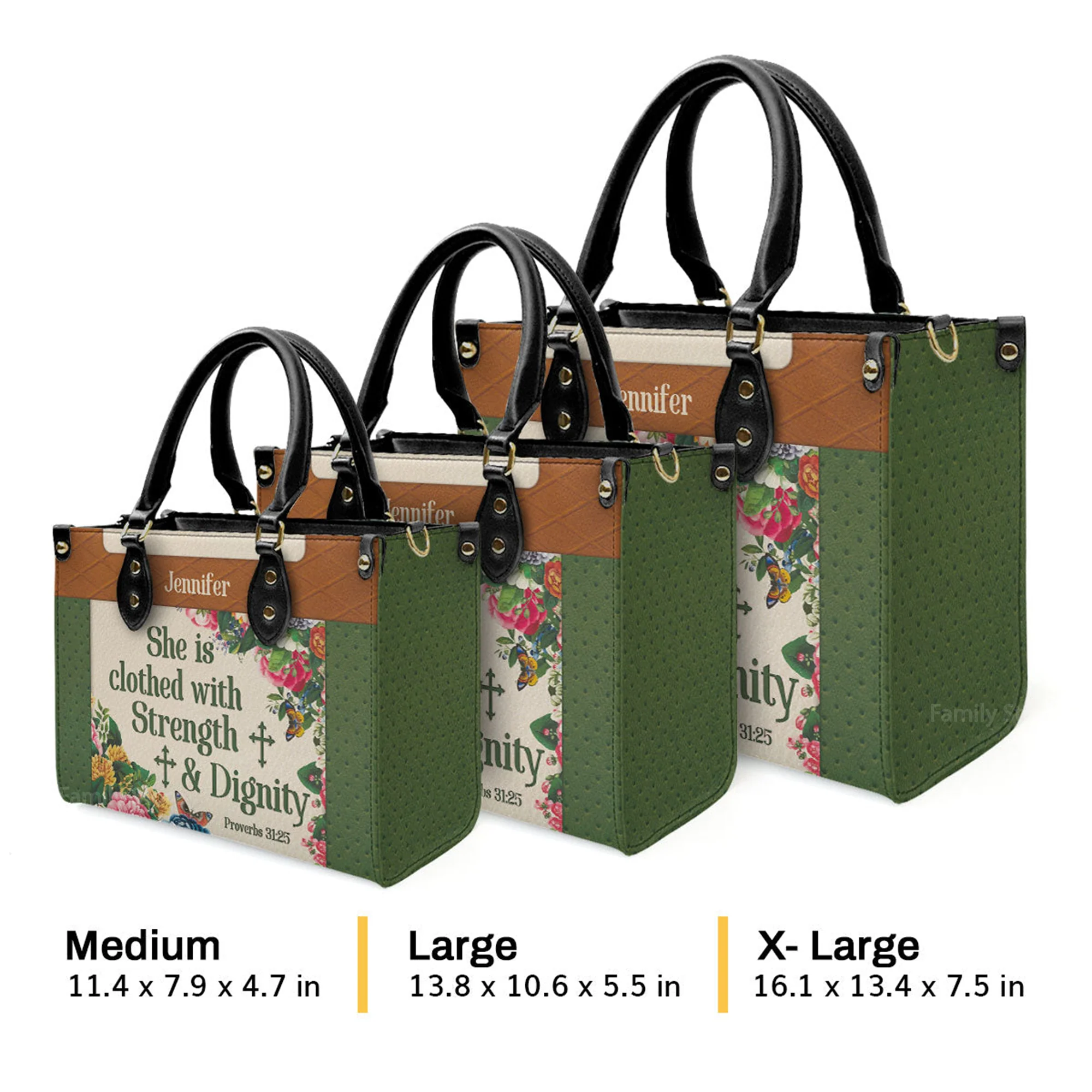 Stunning Flower She Is Clothed With Strength And Dignity - Scripture Gifts For Women Of God - Personalized Leather Handbag With Handle - AT4081434 - Image 4
