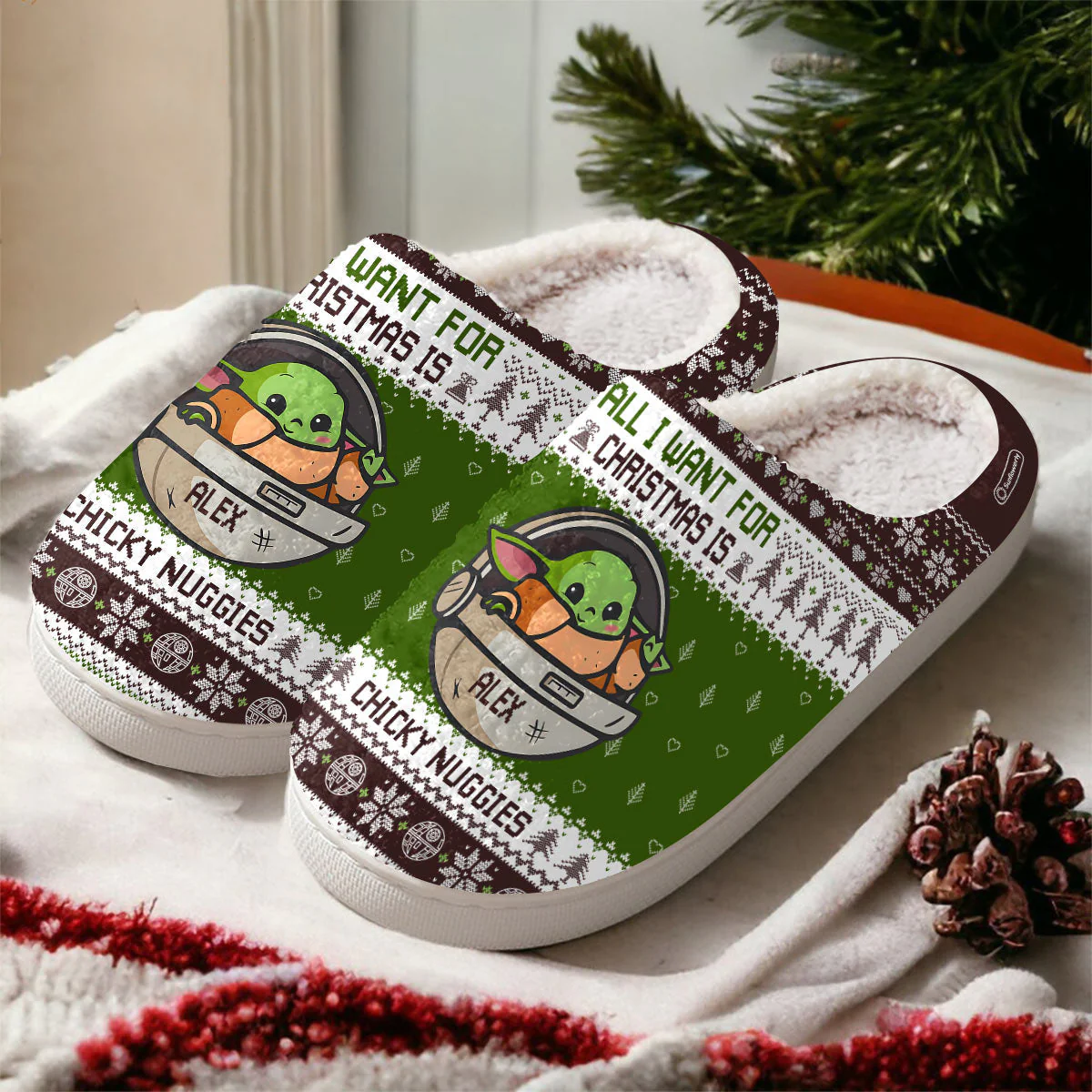Stwa All I Want For Christmas Is Chicky Nuggies - Personalized Slippers - Christmas Gift NA94
