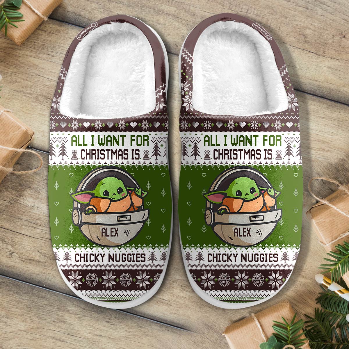Stwa All I Want For Christmas Is Chicky Nuggies - Personalized Slippers - Christmas Gift NA94 - Image 2