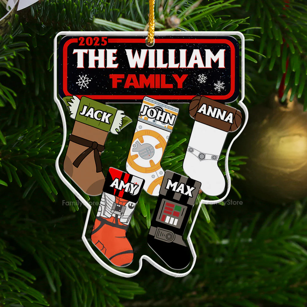 Stwa Galaxy Star Christmas Family Socks - Personalized Acrylic Ornament TD118 - Image 2