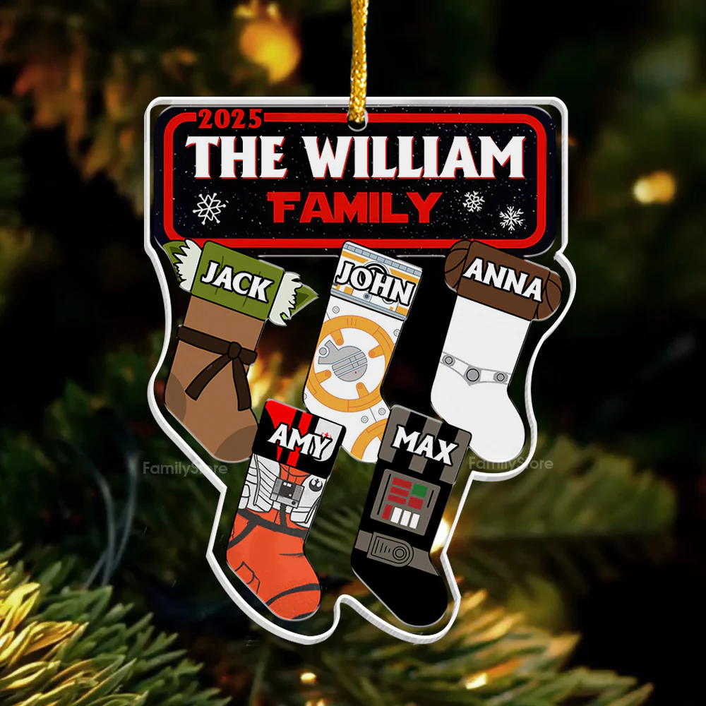 Stwa Galaxy Star Christmas Family Socks - Personalized Acrylic Ornament TD118 - Image 3