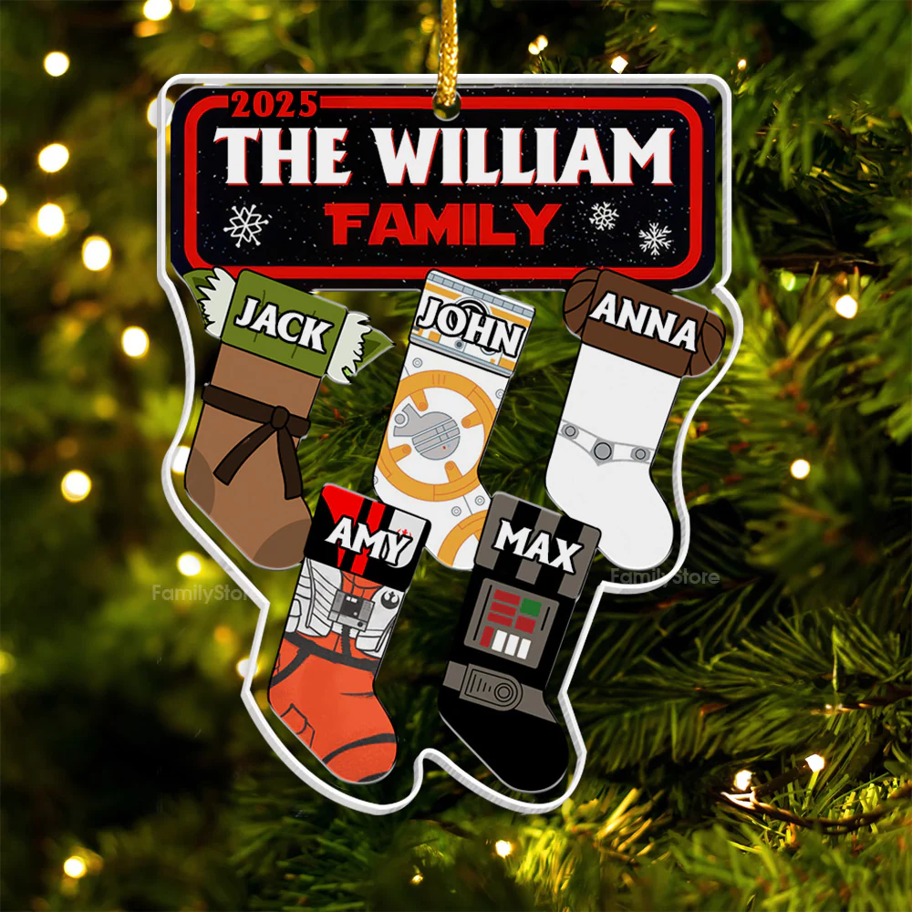 Stwa Galaxy Star Christmas Family Socks - Personalized Acrylic Ornament TD118 - Image 5