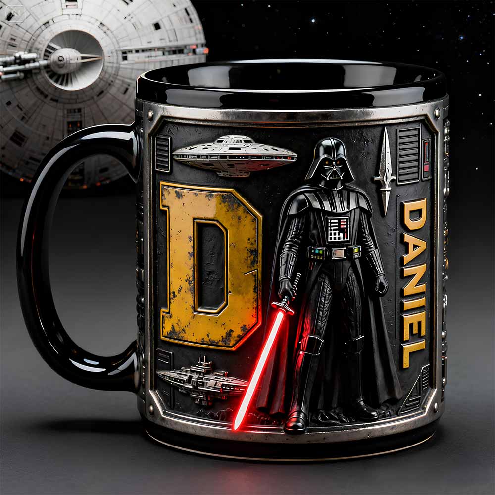 Stwa Galaxy Star Initial Darth Vader - Personalized Black Edge-To-Edge Mug - Gift For Movie Fans NL122 - Image 2