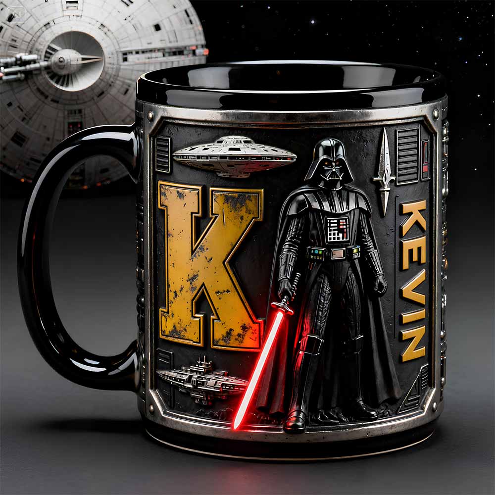 Stwa Galaxy Star Initial Darth Vader - Personalized Black Edge-To-Edge Mug - Gift For Movie Fans NL122 - Image 3