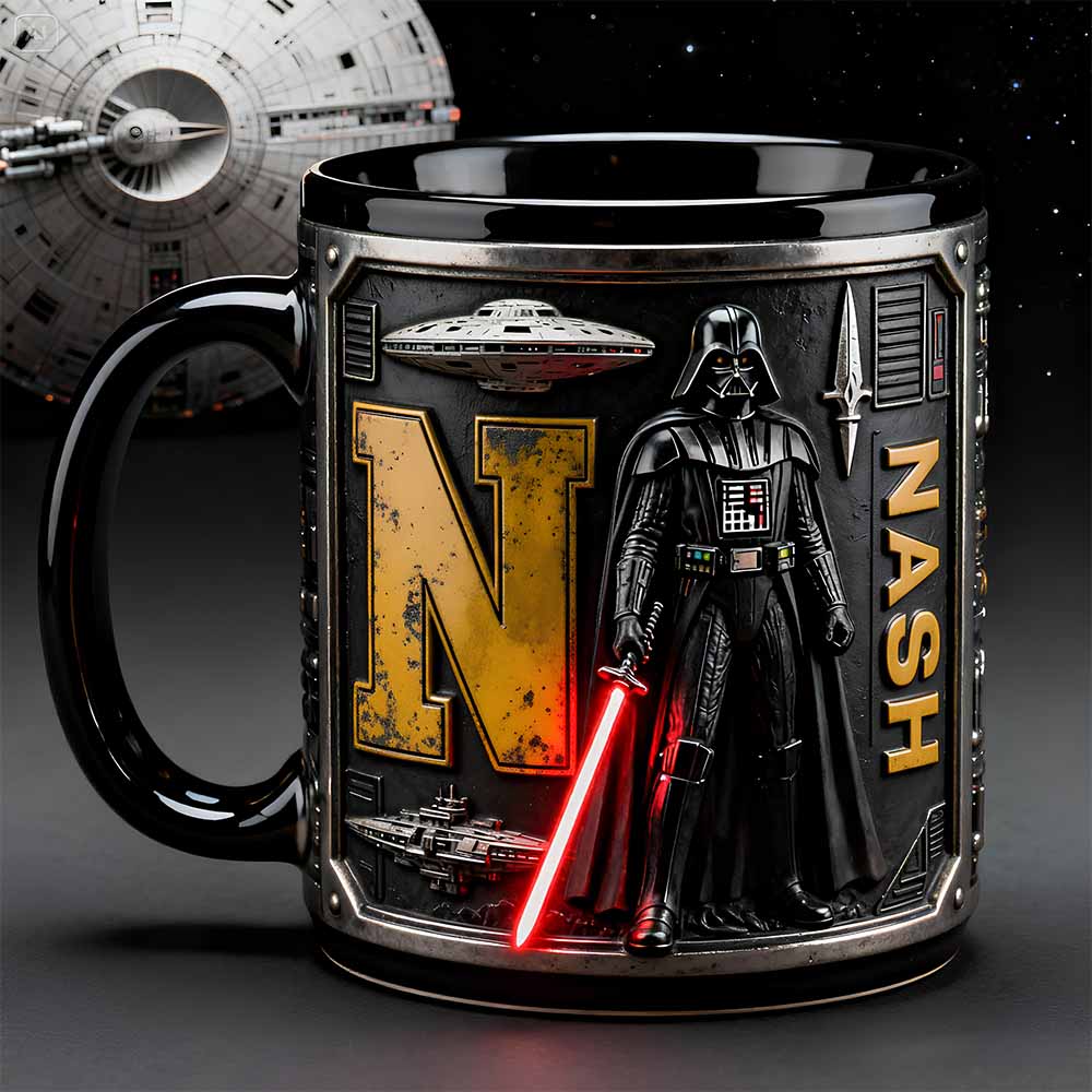 Stwa Galaxy Star Initial Darth Vader - Personalized Black Edge-To-Edge Mug - Gift For Movie Fans NL122 - Image 4