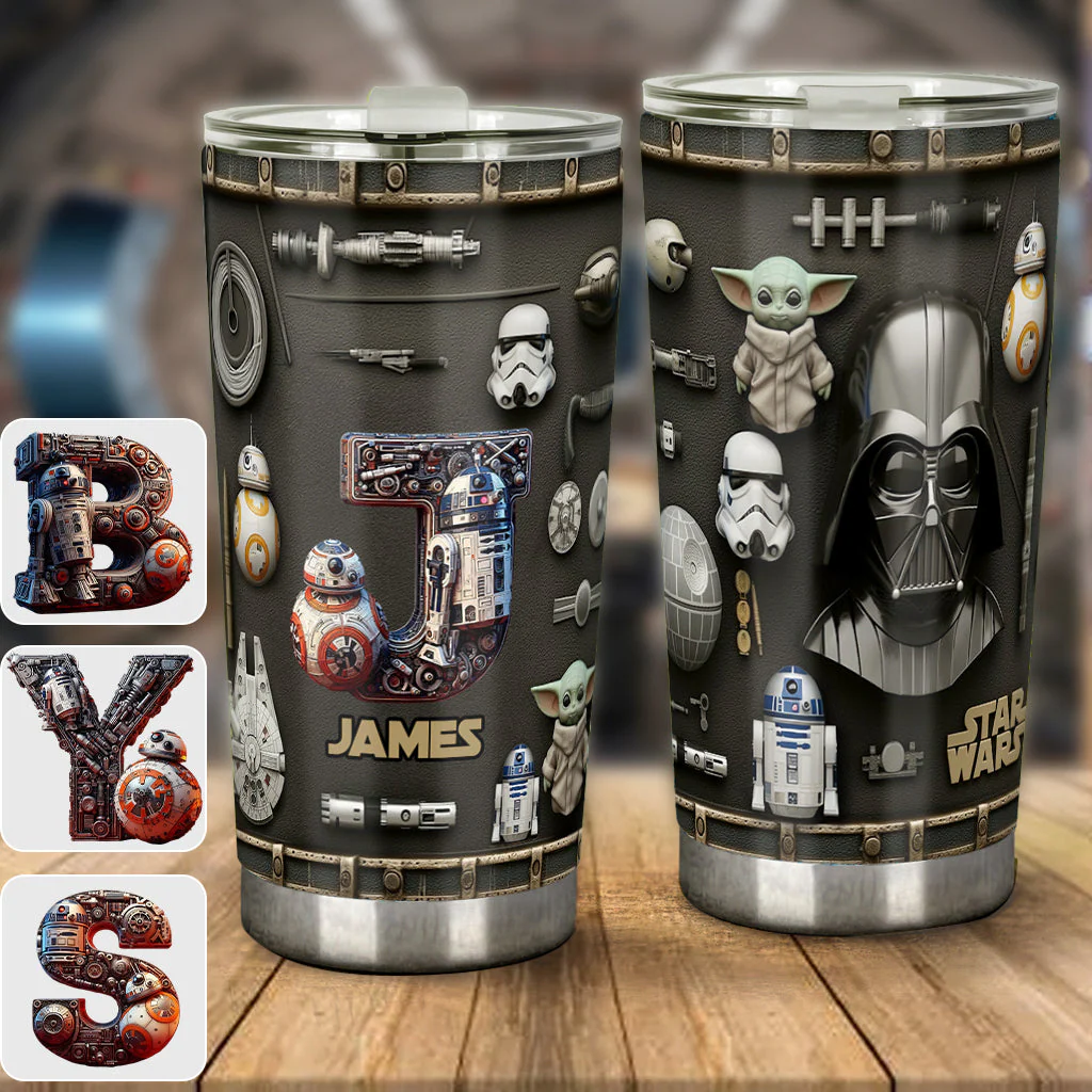 Stwa Galaxy Star Initial Name Letter - Personalized Tumbler - Gift For Movie Fans, Him NL122